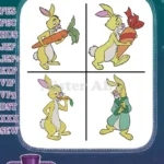 Winnie The Pooh Rabbit With Carrot Eating Holding Carrots And Annoyed Expression - Filled Embroidery Design - Instant Download