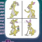 Winnie The Pooh Rabbit Holding Paper Easter Basket Painting Egg And With Broom - Filled Embroidery Design - Instant Download