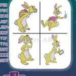 Winnie The Pooh Rabbit With Backpack Painting Thoughtful And Surprised Poses - Filled Embroidery Design - Instant Download