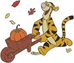 Winnie The Pooh - Tigger Face Portraits And Autumn Fun - Pumpkin Wheelbarrow Leaves - Hundred Acre Wood - Filled Embroidery Design - 5796