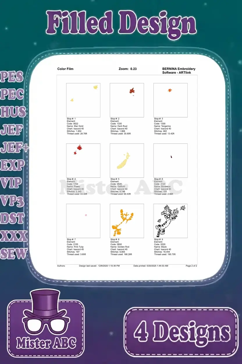 Color film breakdown for the third Tigger embroidery design, illustrating the precise stitching order.