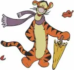 Disney Winnie Pooh Tigger Winter Scarf Umbrella Leaves Seasonal Playful Tiger Collection - Filled Embroidery Design - 5926