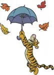 Disney Winnie Pooh Tigger Winter Scarf Umbrella Leaves Seasonal Playful Tiger Collection - Filled Embroidery Design - 5928