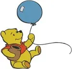 Disney Winnie Pooh Bear Holding Balloons Floating Upwards Joyful Playful - Filled Embroidery Design - 5940