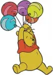 Disney Winnie Pooh Bear With Multiple Balloons Colorful Joyful Celebration Set - Filled Embroidery Design - 5950