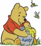 Disney Winnie Pooh Bear Swarmed By Bees With Honey Pot Sticky Situation - Filled Embroidery Design - 5956