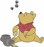 Disney Winnie Pooh Bear Swarmed By Bees With Honey Pot Sticky Situation - Filled Embroidery Design - 5958