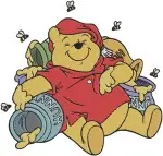 Disney Winnie Pooh Bear Eating Honey Covered In Honey Sweet Treats - Filled Embroidery Design - 5959