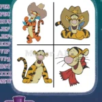 Winnie The Pooh - Tigger Cowboy And Scarf Fashion - Western Style And Cozy Tiger Poses - Hundred Acre Wood - Filled Embroidery Design - Instant Download