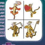 Winnie The Pooh - Tigger Winter Sports And Love - Hockey Shovel He And Festive Poses - Hundred Acre Wood - Filled Embroidery Design - Instant Download