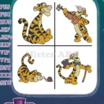 Disney Winnie Pooh Tigger Sitting With Flower Playing Violin Digging Hole Collection - Filled Embroidery Design - Instant Download