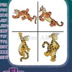 Disney Winnie Pooh Tigger Jumping High Flower On Tail Flying Happy Tiger Set - Filled Embroidery Design - Instant Download