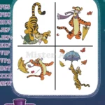 Disney Winnie Pooh Tigger Winter Scarf Umbrella Leaves Seasonal Playful Tiger Collection - Filled Embroidery Design - Instant Download