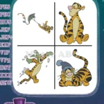 Disney Winnie Pooh Tigger Flying Kite Sitting Winter Hat Outdoor Fun - Filled Embroidery Design - Instant Download