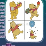 Disney Winnie Pooh Bear Winter Outfit Dancing Floating With Balloon Happy Designs - Filled Embroidery Design - Instant Download