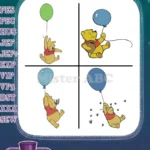 Disney Winnie Pooh Bear Holding Balloons Floating Upwards Joyful Playful - Filled Embroidery Design - Instant Download