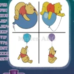 Disney Winnie Pooh Bear On Balloon Floating Various Balloon Colors Lightheed Bundle - Filled Embroidery Design - Instant Download