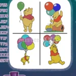 Disney Winnie Pooh Bear With Multiple Balloons Colorful Joyful Celebration Set - Filled Embroidery Design - Instant Download