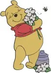 Disney Winnie Pooh Bear Holding Flowers With Bee Friends Stuck In Hole Bundle - Filled Embroidery Design - 5971