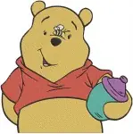 Disney Winnie Pooh Bear Holding Flowers With Bee Friends Stuck In Hole Bundle - Filled Embroidery Design - 5973