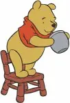 Disney Winnie Pooh Bear With Bee Sitting On Stool Wearing Hat Honey Lover Set - Filled Embroidery Design - 5977