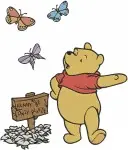 Disney Winnie Pooh Bear With Butterflies Farmer Hat Detective Magnifying Glass - Filled Embroidery Design - 5983