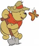 Disney Winnie Pooh Bear With Butterflies Farmer Hat Detective Magnifying Glass - Filled Embroidery Design - 5984