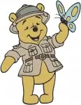 Disney Winnie Pooh Bear With Butterflies Farmer Hat Detective Magnifying Glass - Filled Embroidery Design - 5985