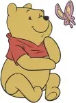 Winnie The Pooh Bear With Butterfly Umbrella In Rain And Standing Poses - Filled Embroidery Design - 5987