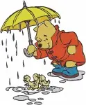 Winnie The Pooh Bear With Butterfly Umbrella In Rain And Standing Poses - Filled Embroidery Design - 5990