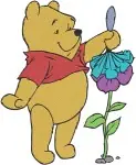 Winnie The Pooh Bear With Flower Fishing Autumn Leaves And Sunflowers - Filled Embroidery Design - 5991