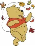 Winnie The Pooh Bear With Flower Fishing Autumn Leaves And Sunflowers - Filled Embroidery Design - 5992
