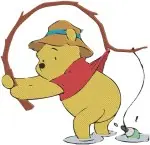 Winnie The Pooh Bear With Flower Fishing Autumn Leaves And Sunflowers - Filled Embroidery Design - 5993