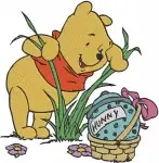 Winnie The Pooh Bear Flower Basket He Flowers Winter Scarf Sunflower - Filled Embroidery Design - 5995