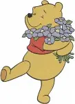 Winnie The Pooh Bear Sitting And Holding Various Flower Bouquets Collection - Filled Embroidery Design - 6000