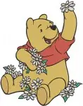 Winnie The Pooh Bear Sitting And Holding Various Flower Bouquets Collection - Filled Embroidery Design - 6001