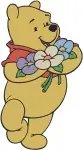 Winnie The Pooh Bear Sitting And Holding Various Flower Bouquets Collection - Filled Embroidery Design - 6002
