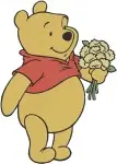 Winnie The Pooh Bear Holding Sitting Lying Down With Various Flower Arrangements - Filled Embroidery Design - 6007