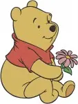 Winnie The Pooh Bear Holding Sitting Lying Down With Various Flower Arrangements - Filled Embroidery Design - 6008