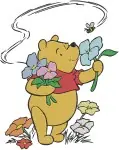 Winnie The Pooh Bear With Bees Flowers Bouquet And Gardening Watering Plants - Filled Embroidery Design - 6012