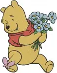 Winnie The Pooh Bear With Bees Flowers Bouquet And Gardening Watering Plants - Filled Embroidery Design - 6013
