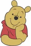 Winnie The Pooh Bear Portrait Lying Down Standing And With Red Scarf Poses - Filled Embroidery Design - 6029