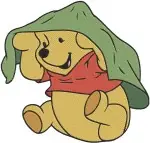 Winnie The Pooh Bear With Green Hat Blanket Dancing Happy And Sitting Poses - Filled Embroidery Design - 6035