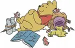 Winnie The Pooh Bear Picnic Scene Eating Honey And Carrying Various Honey Pots - Filled Embroidery Design - 6047
