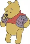Winnie The Pooh Bear Picnic Scene Eating Honey And Carrying Various Honey Pots - Filled Embroidery Design - 6049