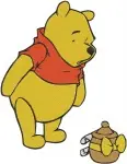 Winnie The Pooh Bear Picnic Scene Eating Honey And Carrying Various Honey Pots - Filled Embroidery Design - 6050