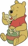 Winnie The Pooh Bear Relaxing On Lounger Eating Honey On Log With Flowers - Filled Embroidery Design - 6051