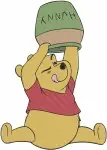 Winnie The Pooh Bear With Various Honey Pots As Hat Large Pot And On Chair - Filled Embroidery Design - 6056