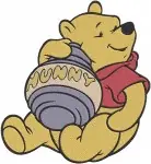 Winnie The Pooh Bear With Various Honey Pots As Hat Large Pot And On Chair - Filled Embroidery Design - 6057