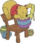 Winnie The Pooh Bear With Various Honey Pots As Hat Large Pot And On Chair - Filled Embroidery Design - 6058